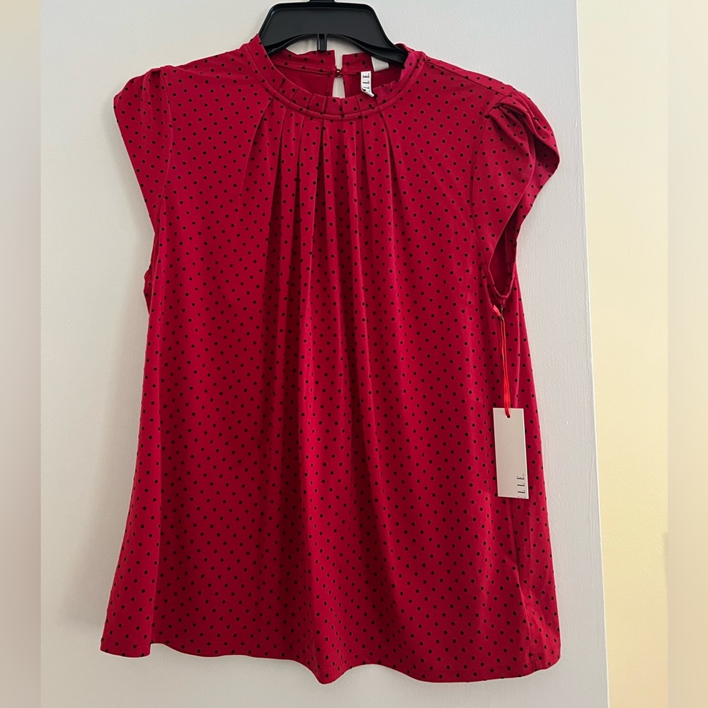 NWT Elle Polka Dot Mock Neck Blouse